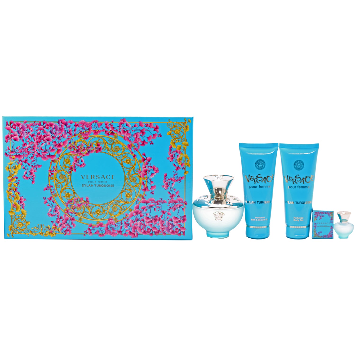 VERSACE DYLAN TURQUOISE 4 PC SET (3.4 OZ EDT, 3.4 OZ BATH AND SHOWER G –  Charming Charlie