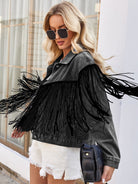 Tassel Button Up Dropped Shoulder Denim Jacket - Charming Charlie