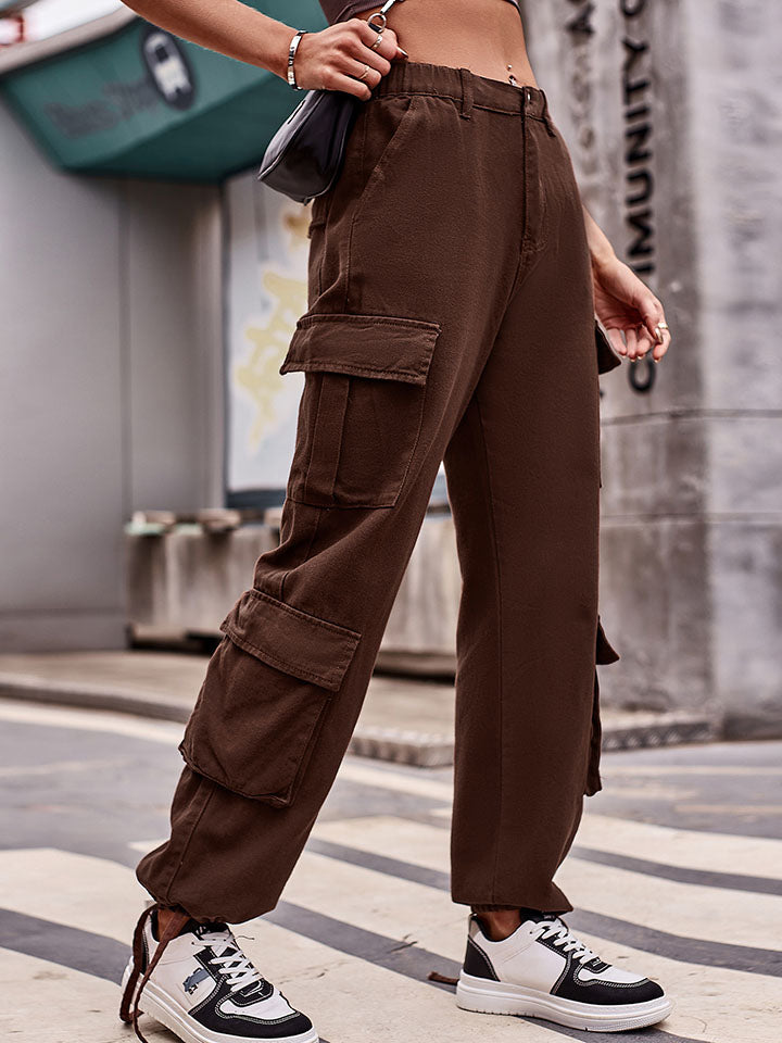 Trendsi Elastic Waist Cargo Pants Black / L