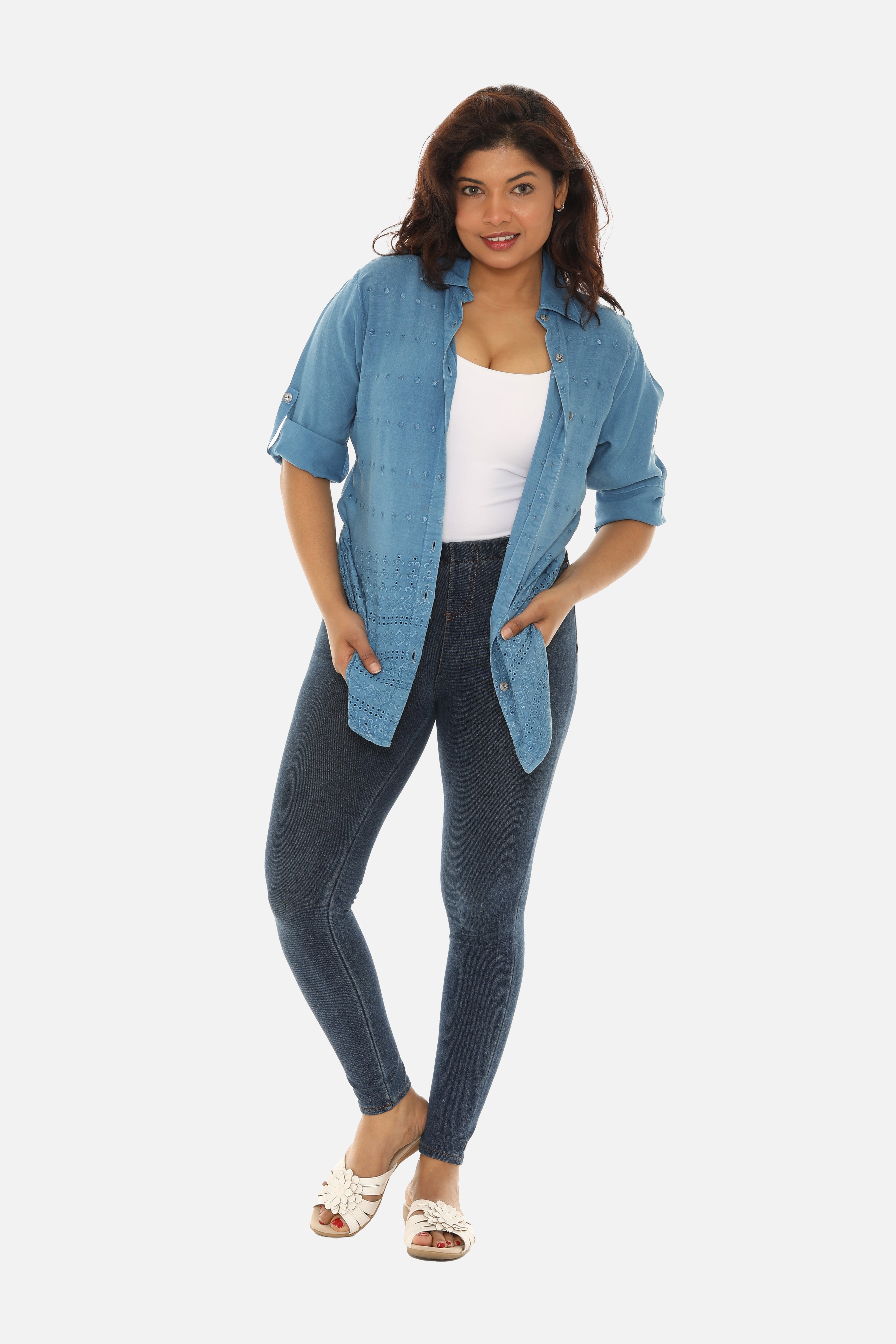 Embroidered Hem Women's Button Down Shirt - Charming Charlie