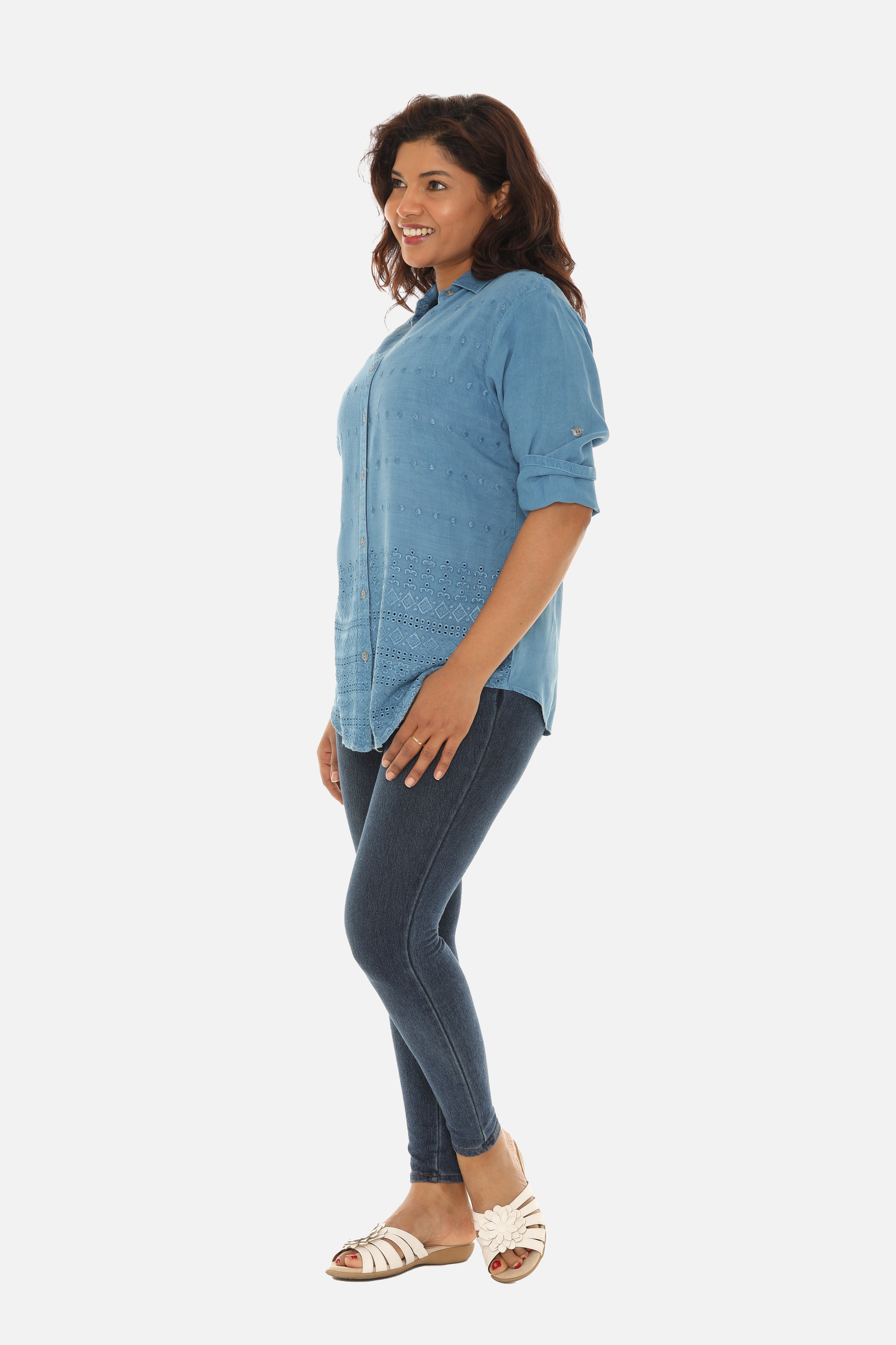 Embroidered Hem Women's Button Down Shirt - Charming Charlie