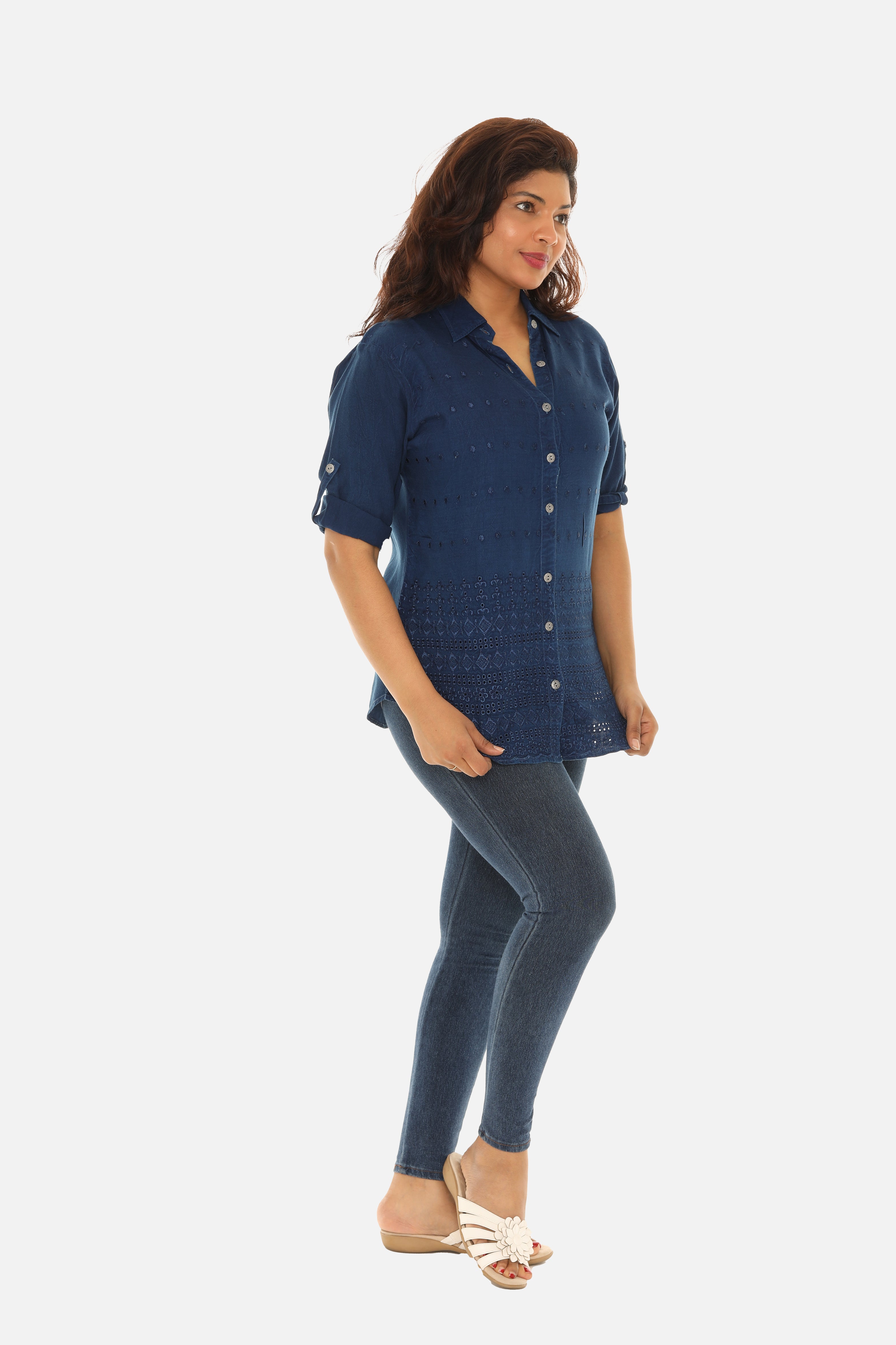 Embroidered Hem Women's Button Down Shirt - Charming Charlie