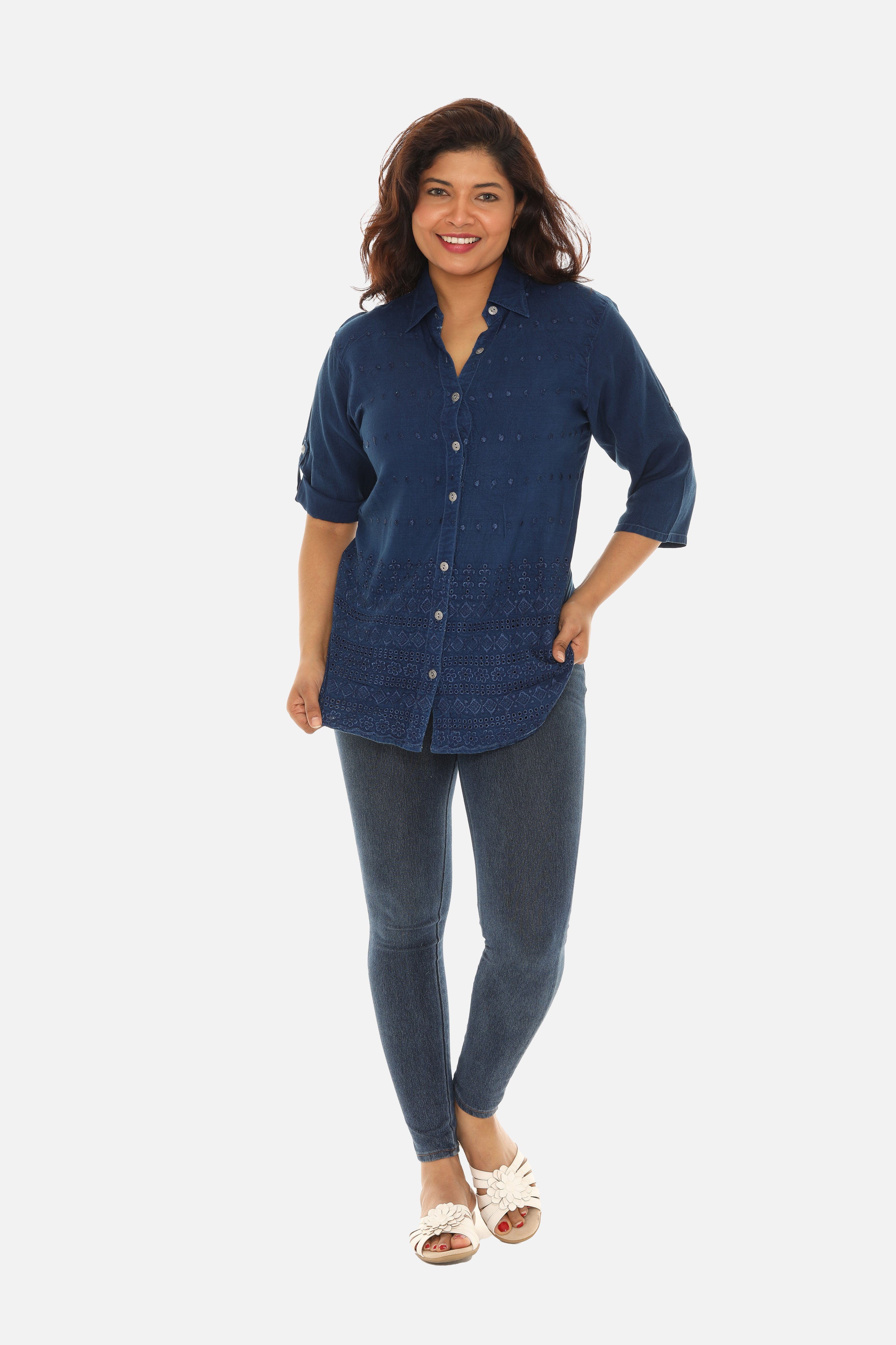Embroidered Hem Women's Button Down Shirt - Charming Charlie