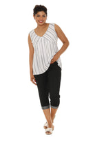 White Striped Cotton V-Neck Sleevless Top - Charming Charlie