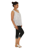 White Striped Cotton V-Neck Sleevless Top - Charming Charlie