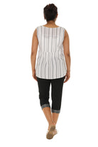 White Striped Cotton V-Neck Sleevless Top - Charming Charlie