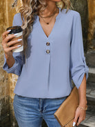 Notched Roll-Tab Sleeve Blouse - Charming Charlie