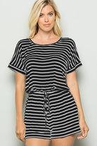 Heimish Full Size Striped Round Neck Short Sleeve Romper - Charming Charlie