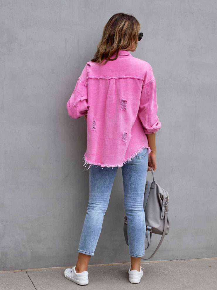 Distressed Drop Shoulder Denim Jacket main image 1
