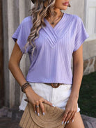 Textured Surplice Short Sleeve Blouse - Charming Charlie
