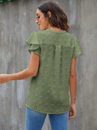Swiss Dot Notched Cap Sleeve Blouse - Charming Charlie