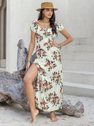 Tied Slit Floral Short Sleeve Dress - Charming Charlie