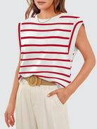 Striped Round Neck Cap Sleeve T-Shirt - Charming Charlie