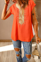 Embroidered Short Sleeve Blouse - Charming Charlie