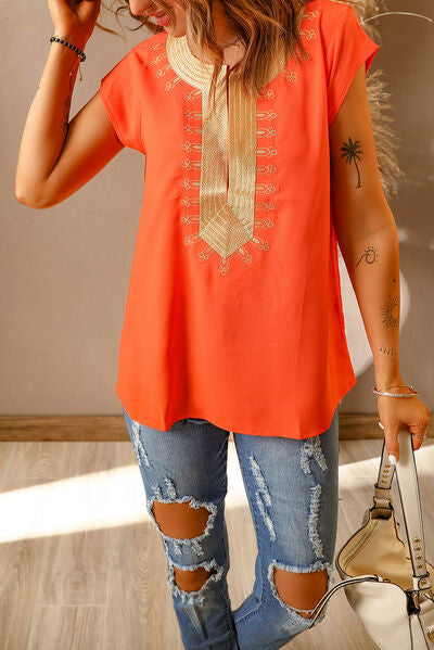 Embroidered Short Sleeve Blouse - Charming Charlie