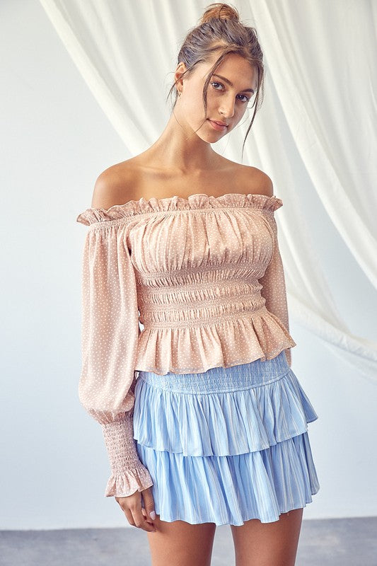 cold shoulder polka dot top