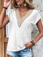 Eyelet V-Neck Cap Sleeve Blouse - Charming Charlie
