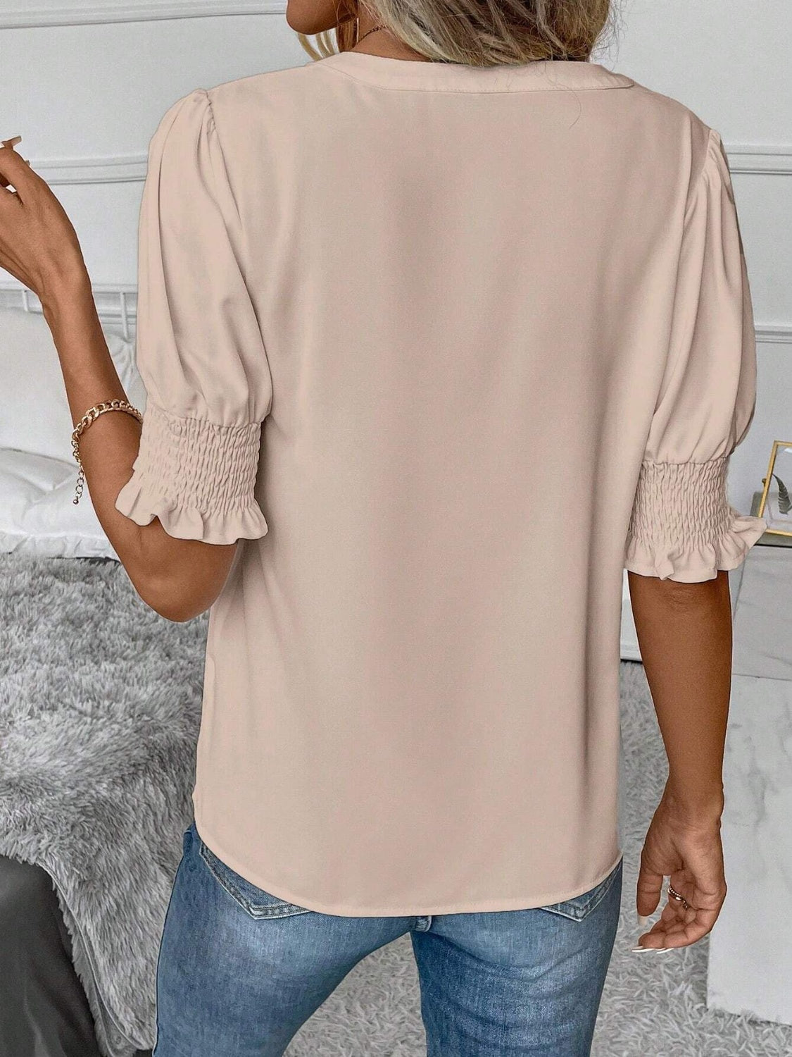 Notched Short Sleeve Blouse - Charming Charlie