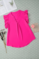 Ruffled Notched Cap Sleeve Blouse - Charming Charlie