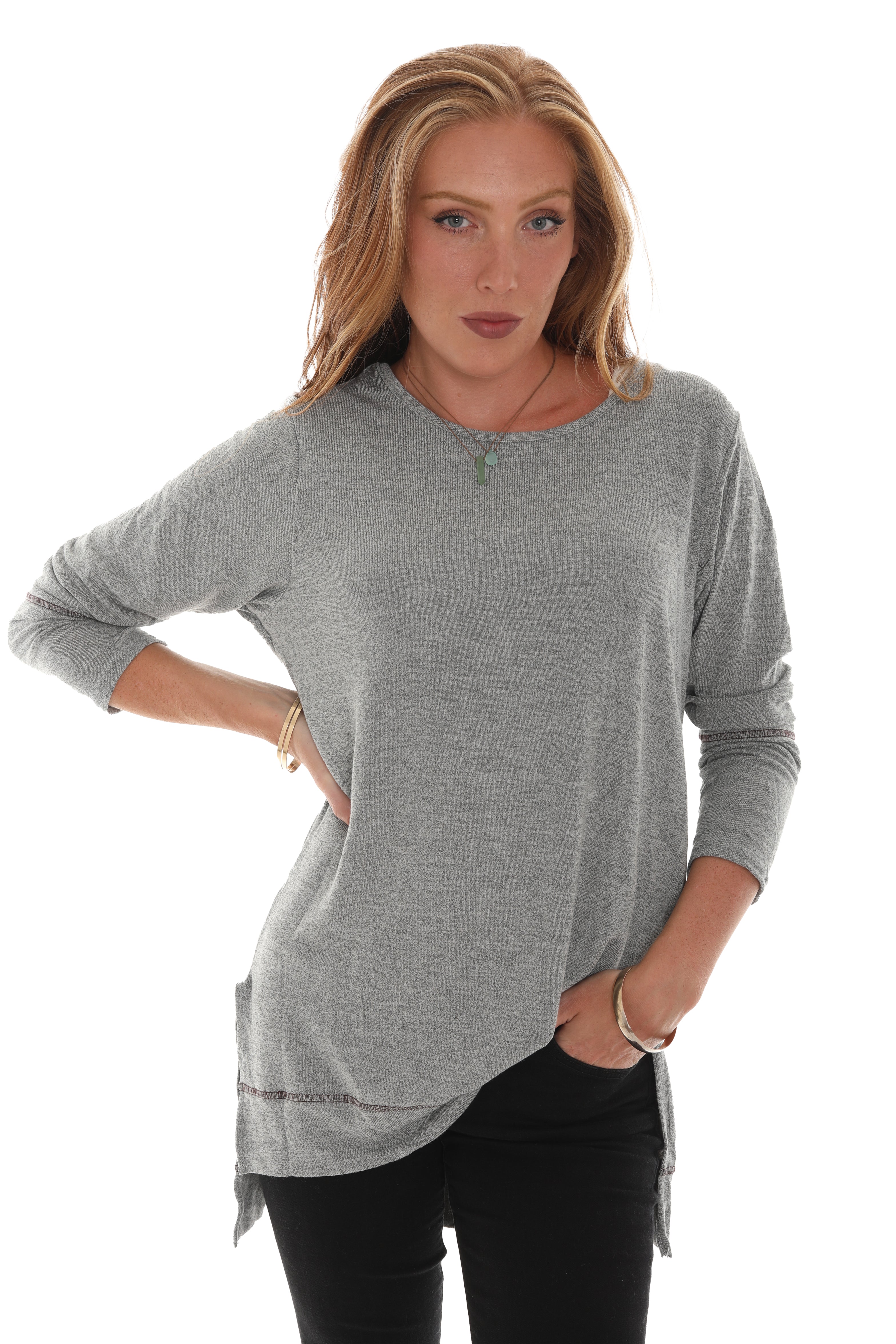 Long Sleeve Split Side Loose Tunic Top