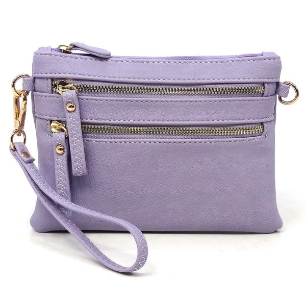 Lightweight Functional Multi Pocket Vegan Leather Shoulder Crossbody Bag L Dasein Purple