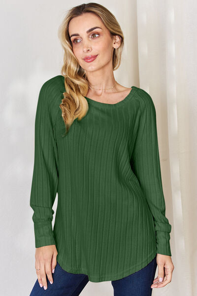 Basic Bae Full Size Ribbed Round Neck Slit T-Shirt - Charming Charlie