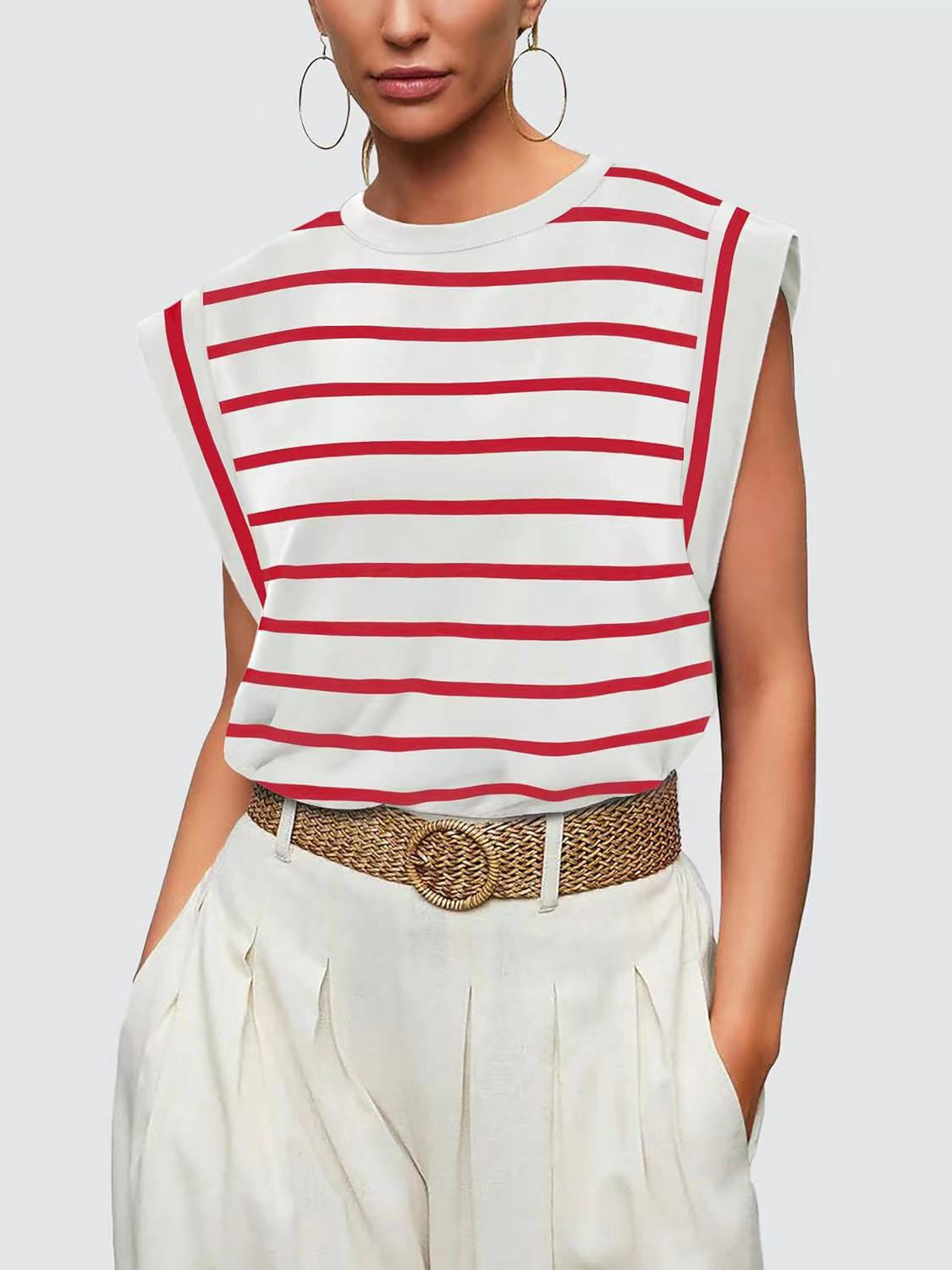 Striped Round Neck Cap Sleeve T-Shirt - Charming Charlie