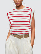Striped Round Neck Cap Sleeve T-Shirt - Charming Charlie