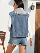 Pocketed Button Up Hooded Denim Jacket - Charming Charlie