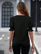 Notched Short Sleeve Blouse - Charming Charlie