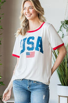 Heimish Full Size USA Contrast Trim Short Sleeve T-Shirt - Charming Charlie