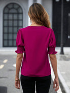 Notched Short Sleeve Blouse - Charming Charlie