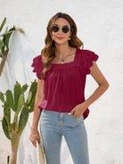 Ruffled Square Neck Cap Sleeve Blouse - Charming Charlie