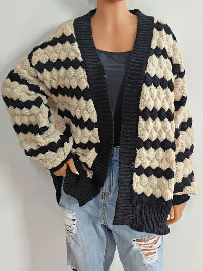 Striped Contrast Open Front Long Sleeve Cardigan - Charming Charlie