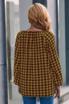 Plaid Tie Neck Balloon Sleeve Blouse - Charming Charlie