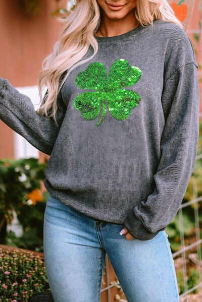 Lucky Clover Sequin Round Neck Sweatshirt - Charming Charlie