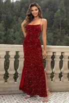 Sequin Backless Split Maxi Dress Black / S Sequin Backless Split Maxi Dress Black / S