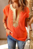 Embroidered Short Sleeve Blouse - Charming Charlie