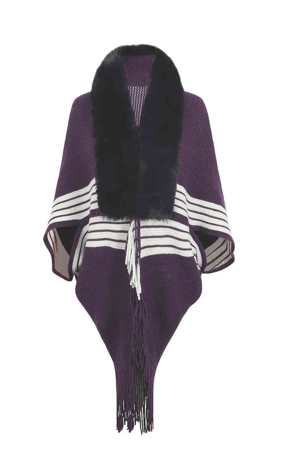 Striped Fringe Hem Longline Poncho