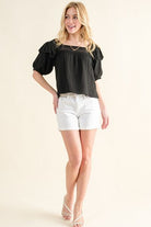 And The Why Square Neck Cotton Gauze Ruffled Blouse - Charming Charlie