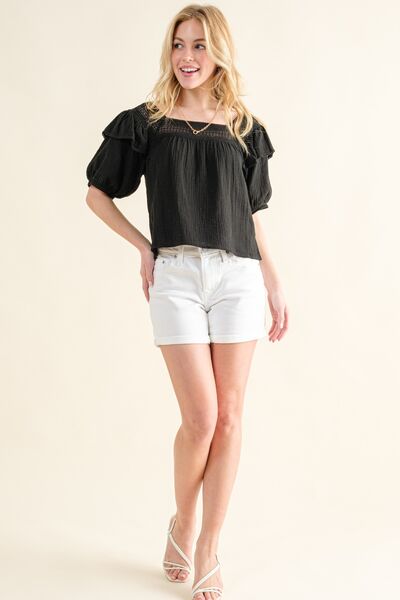 And The Why Square Neck Cotton Gauze Ruffled Blouse - Charming Charlie