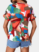 Printed V-Neck Short Sleeve Blouse - Charming Charlie