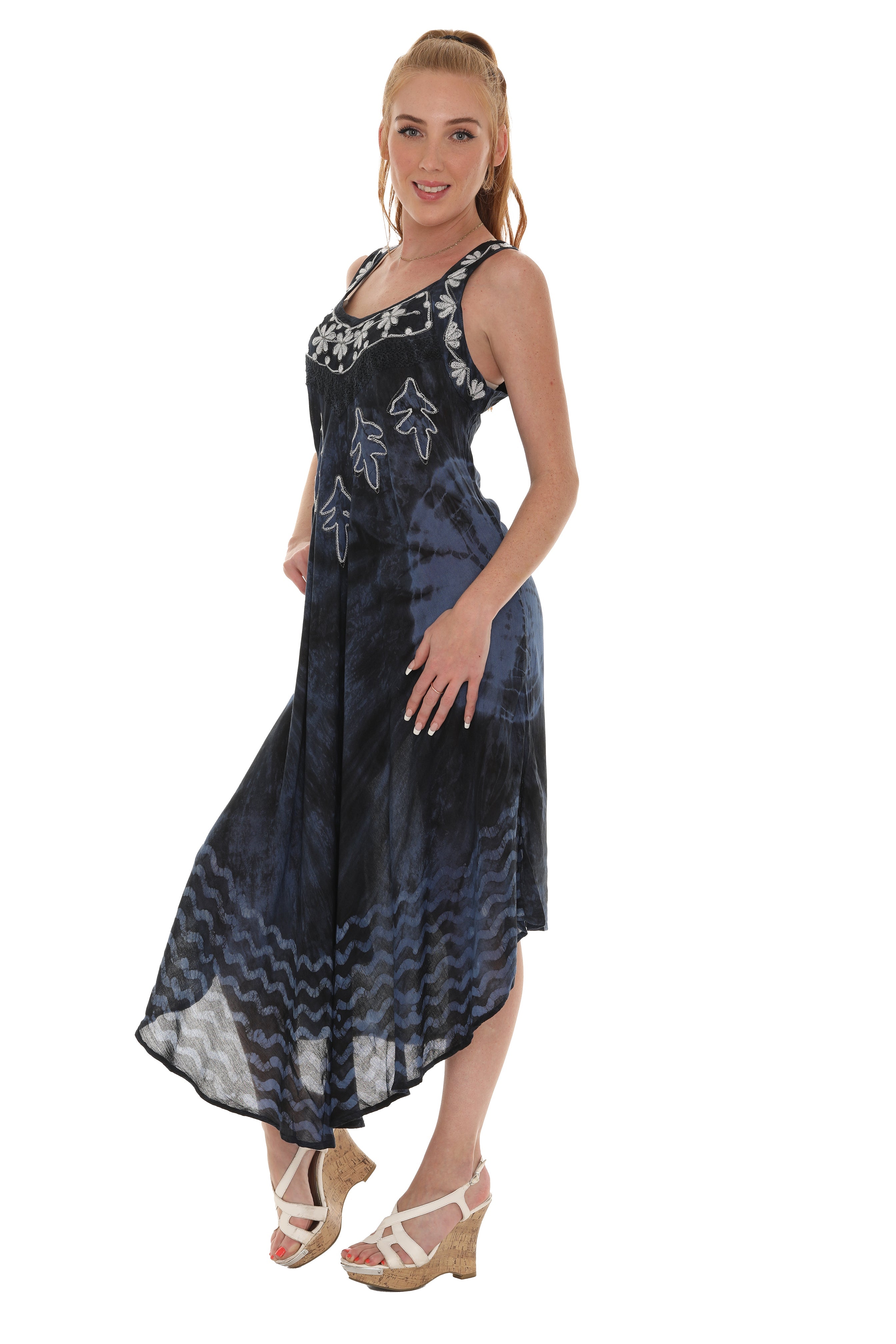 Tie-Dye With Embroidery Neckline Rayon Sundress - Shoreline Wear, Inc.