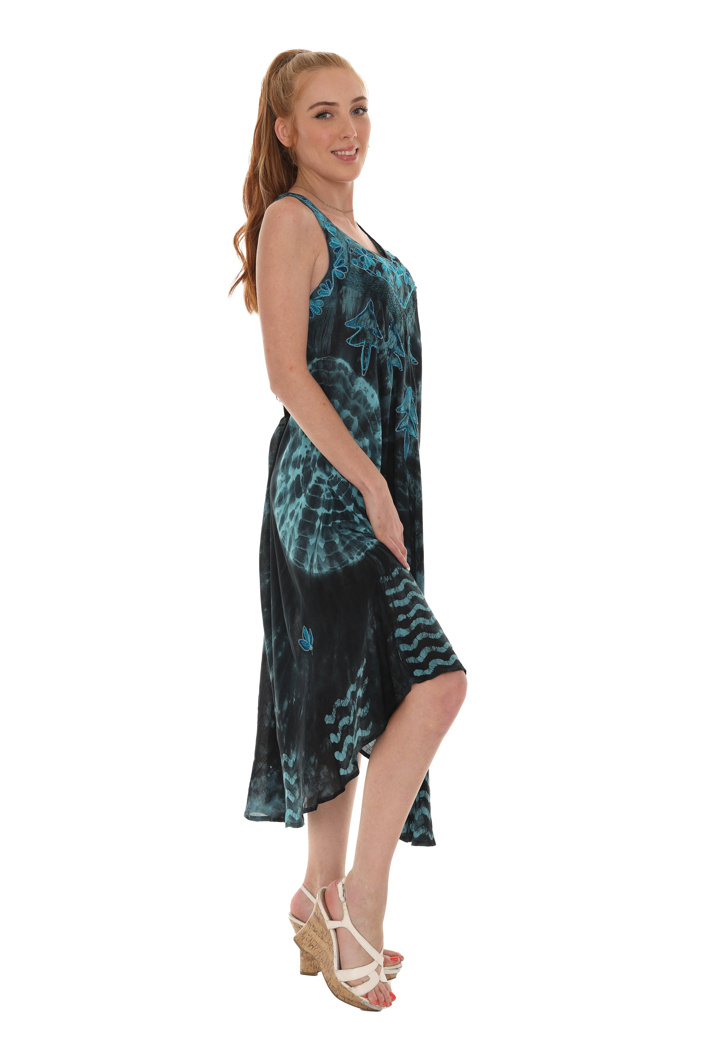 Tie-Dye With Embroidery Neckline Rayon Sundress - Shoreline Wear, Inc.