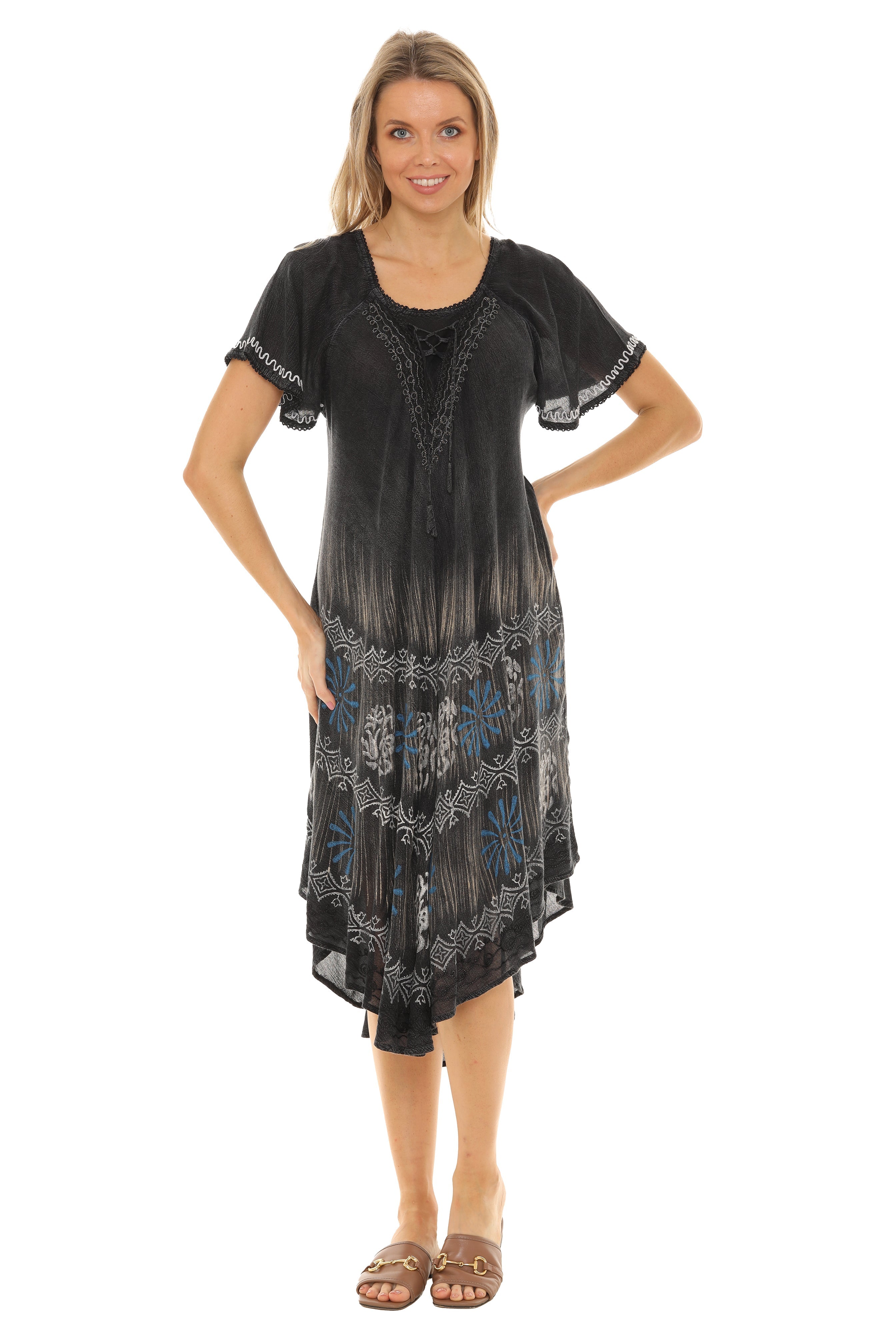 Tie-Dye With Short Sleeves Rayon Sundress - Shoreline Wear, Inc.