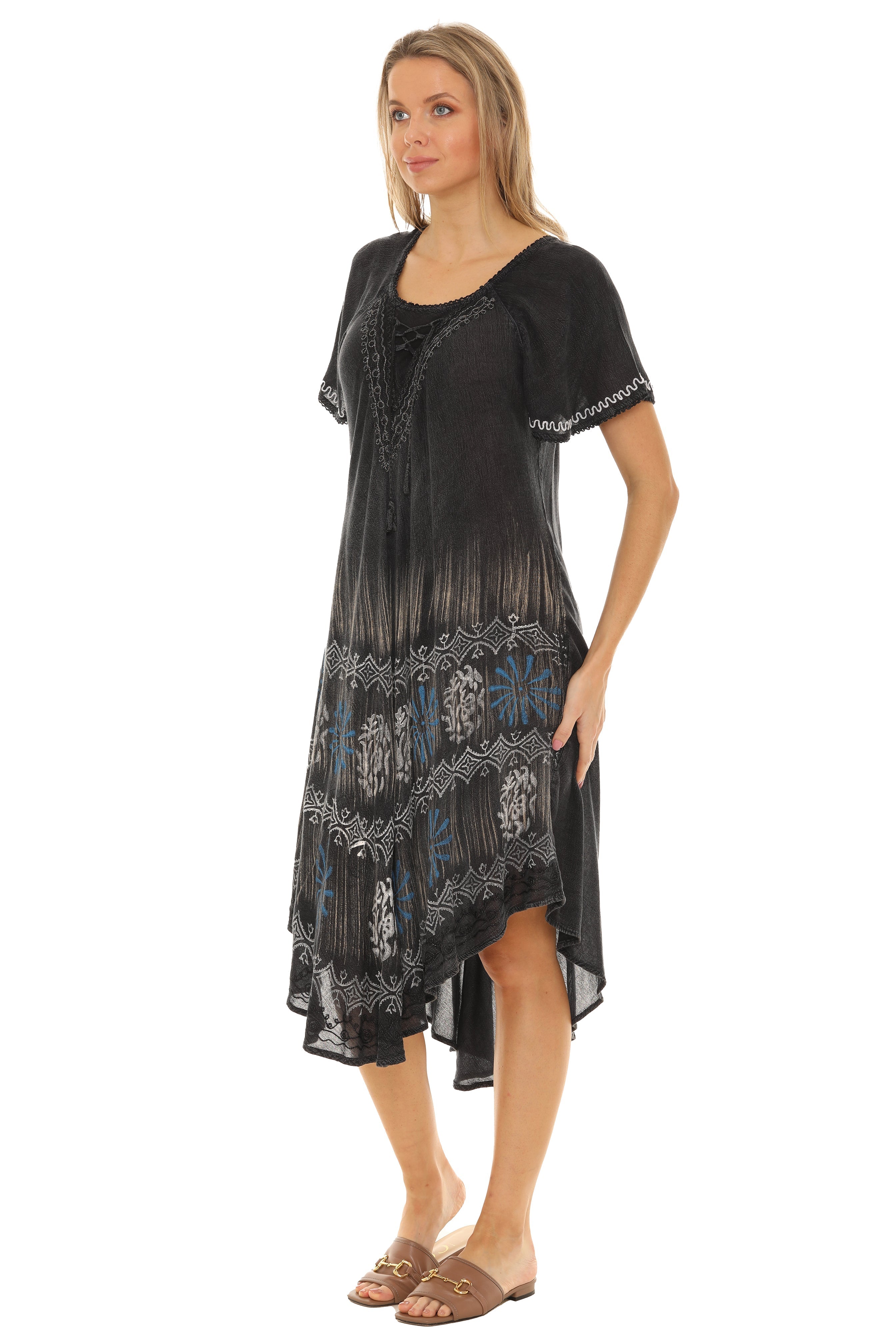 Tie-Dye With Short Sleeves Rayon Sundress - Shoreline Wear, Inc.