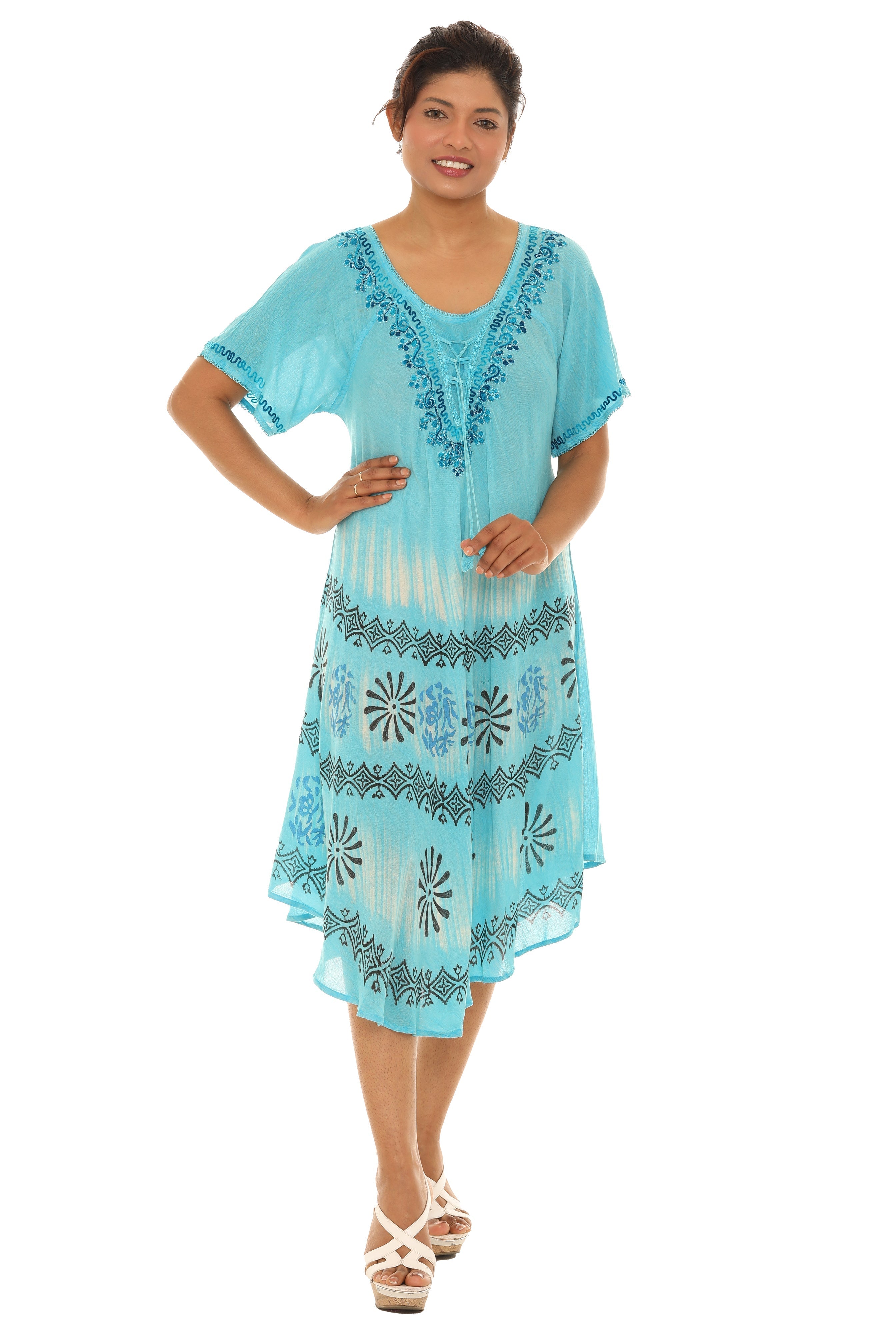 Tie-Dye With Short Sleeves Rayon Sundress - Shoreline Wear, Inc.