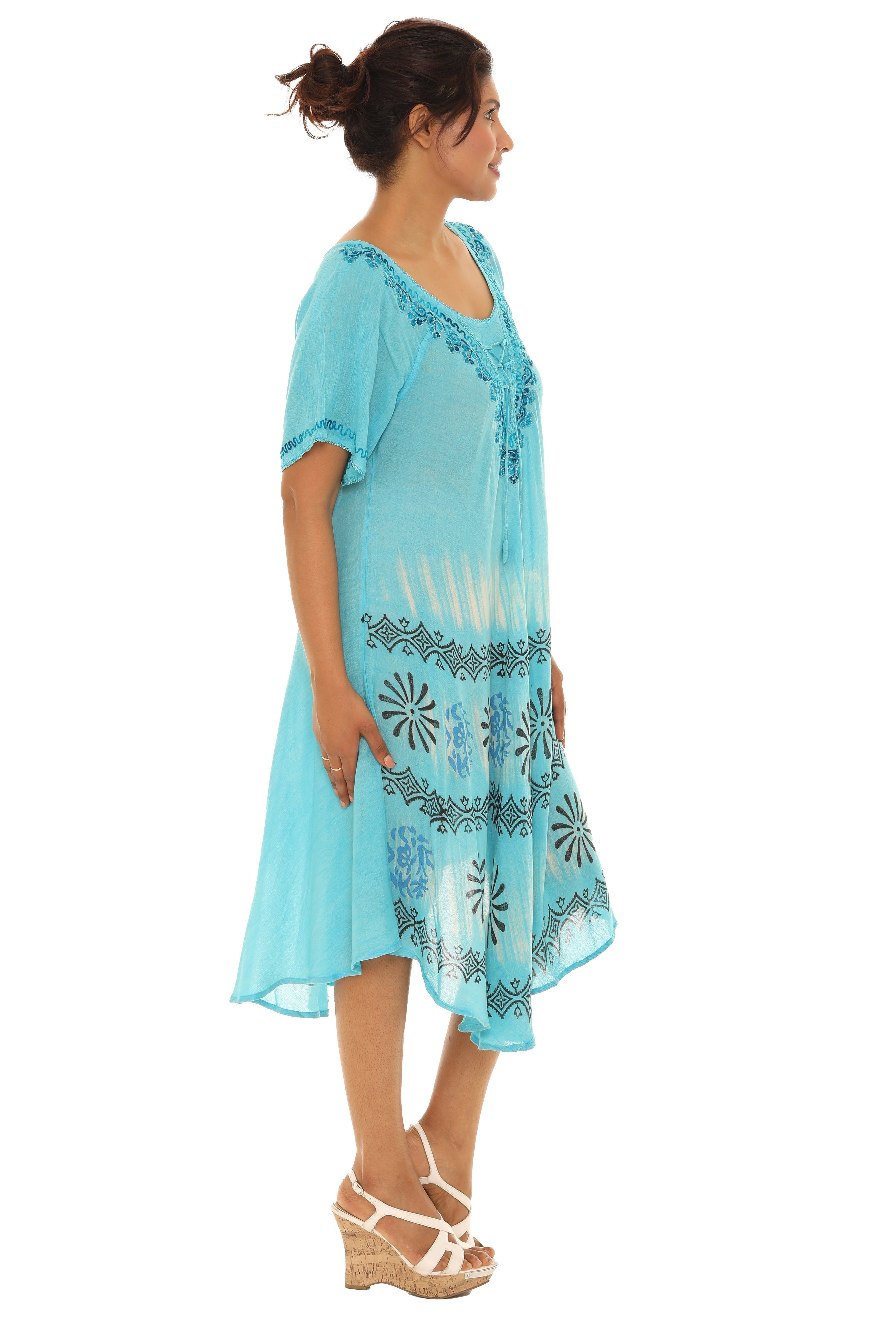 Tie-Dye With Short Sleeves Rayon Sundress - Shoreline Wear, Inc.