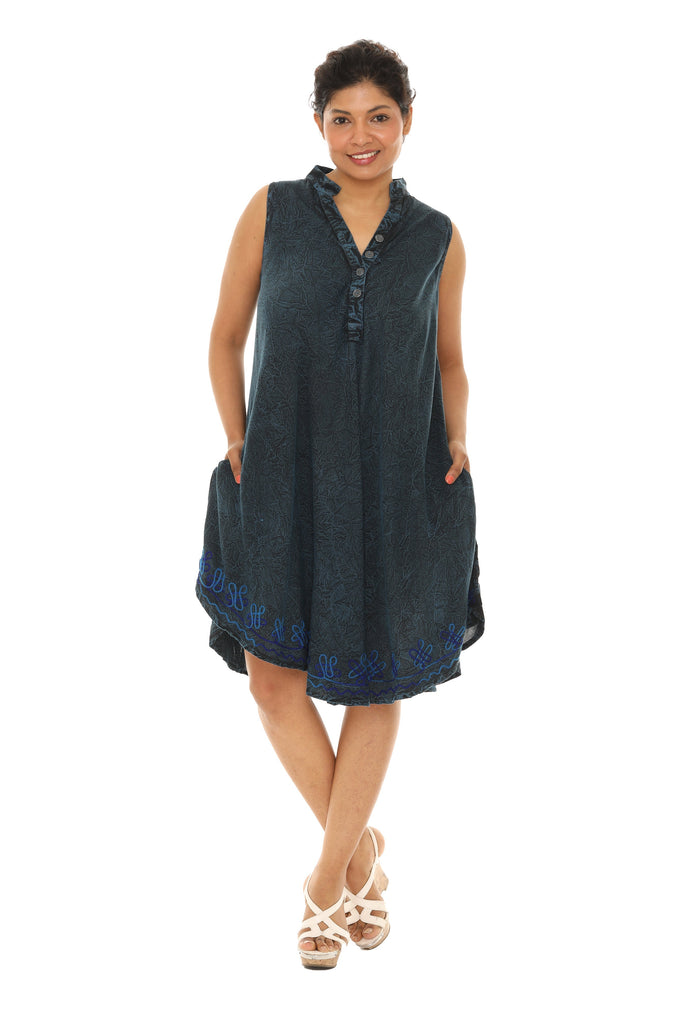 Acid Wash Button-Front Sleeveless Dress - Shoreline Wear, Inc.