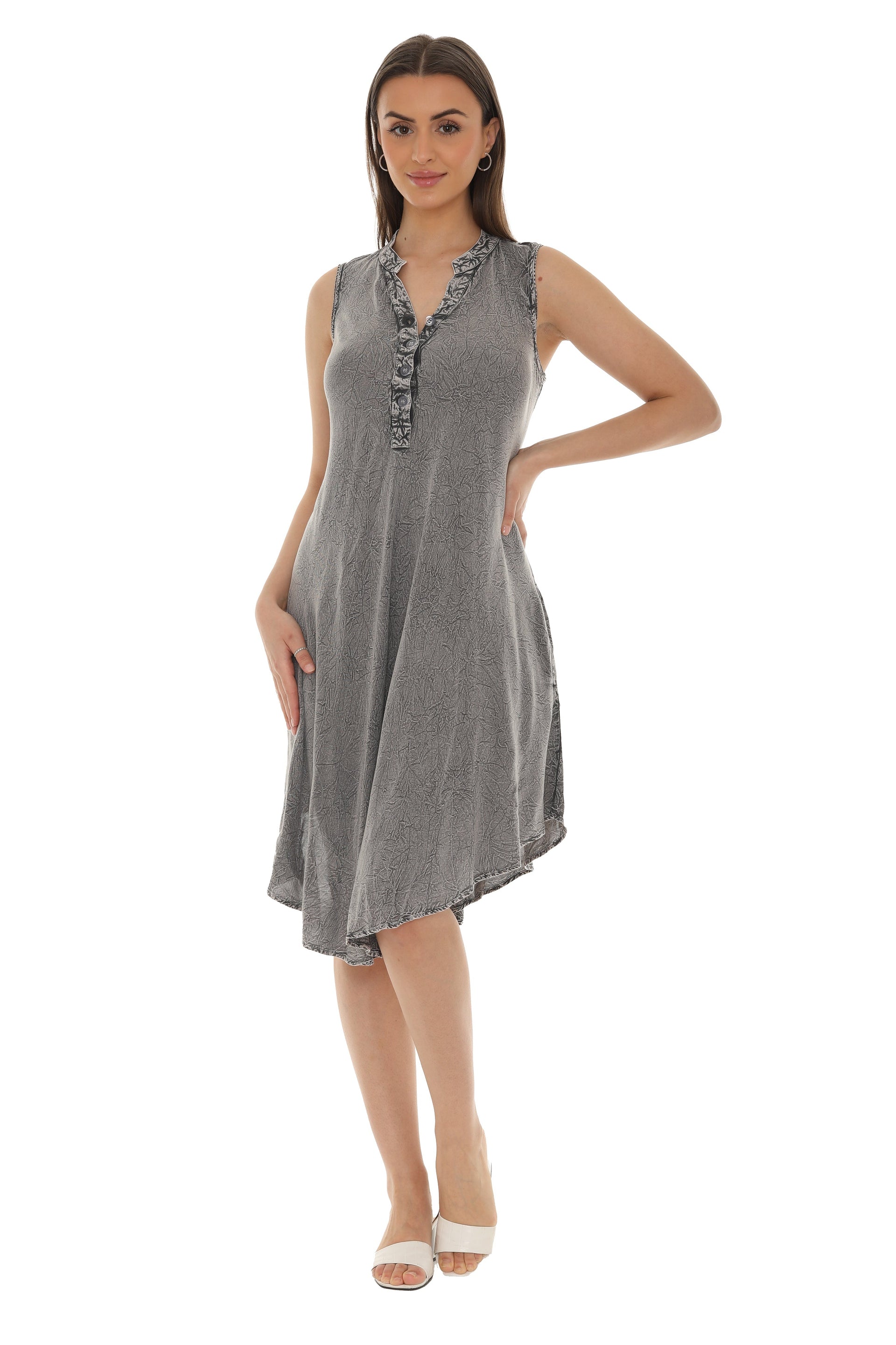 slim fit dress slacks Acid Wash Button-Front Sleeveless Dress 2X / Grey